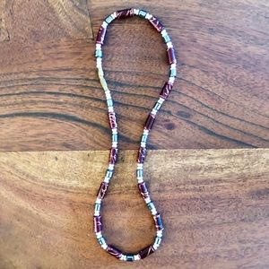 Boho chic brown & bronze beaded silver necklace